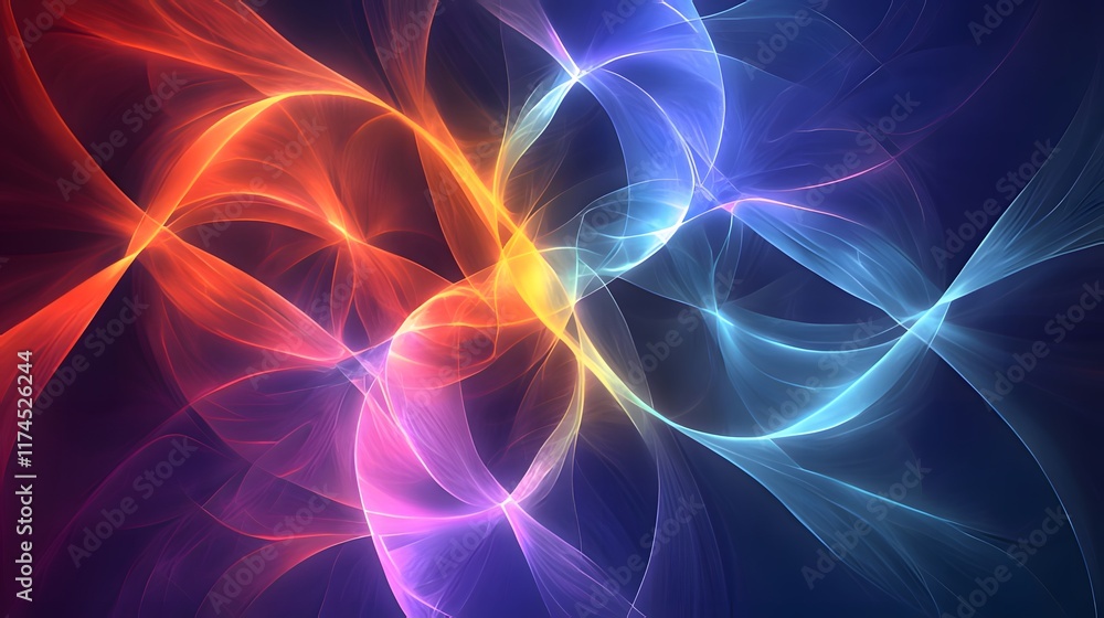 Fototapeta premium Abstract colorful waves of light intertwining in a dynamic, fluid design.