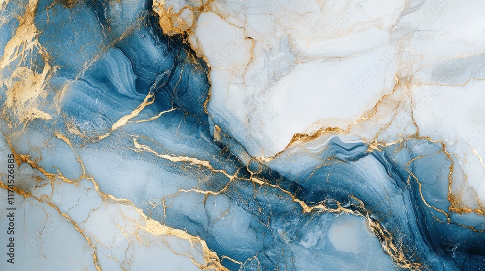 Fototapeta premium Abstract Blue and Gold Swirling Marble