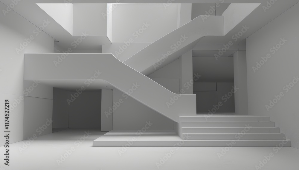 Fototapeta premium Surreal staircase floating in an empty void a journey to nowhere in infinite space