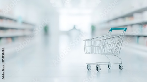 Wallpaper Mural Shopping cart rolling down a bright and clean supermarket aisle, white background Torontodigital.ca