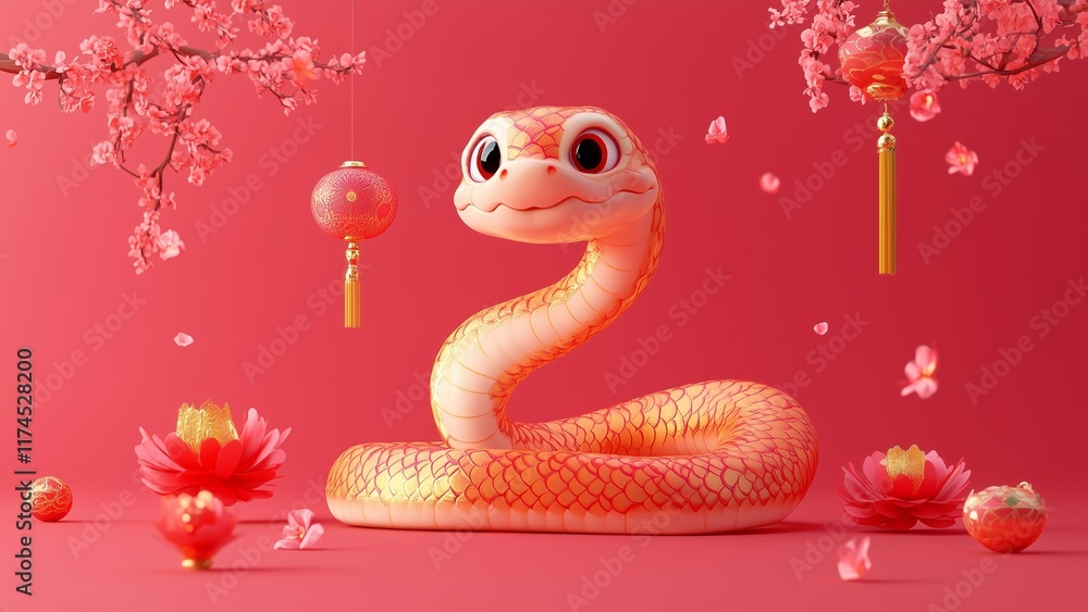 Fototapeta premium snake character happy chinese new year 2025