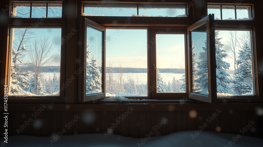 Fototapeta premium Insulated Windows Winter View - Energy Efficiency, Cozy Comfort, Bright Colors, High Quality
