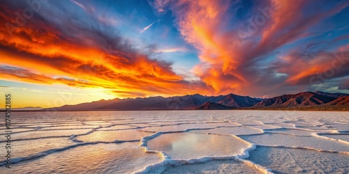 Death Valley Salt Flats: Panoramic Landscape at Sunset, California