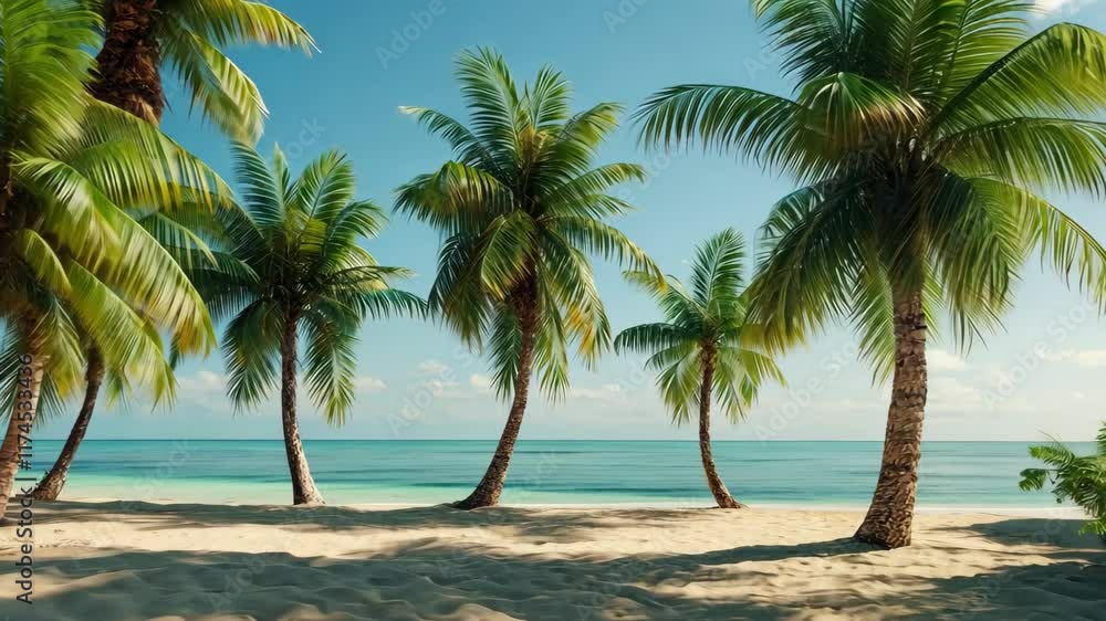 Breathtaking small island with coconut palm trees on sandy beach under clear blue sky, Beautiful small island Coconut palm trees on sandy beach at sunny summer day Breathtaking small island with coconut palm trees on sandy beach under clear blue sky, Beautiful small island Coconut palm trees on sandy beach at sunny summer day