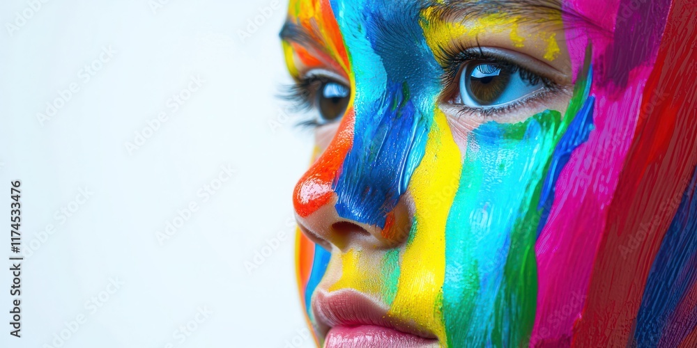 colorful painted child cute on white background colorful painted child cute on white background