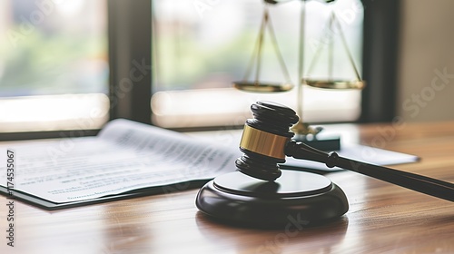 Close-up of a gavel resting on a wooden desk with legal documents, symbolizing law changes and judicial decisions in the legal system.
