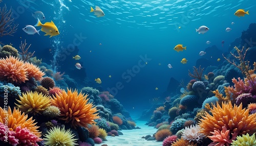 Vibrant Reef: Serene Underwater Scene with Colorful Fish and Coral photo