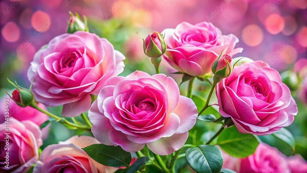 Delicate Pink Roses Blooming in Summer Festive Background - Stock Photo Delicate Pink Roses Blooming in Summer Festive Background - Stock Photo