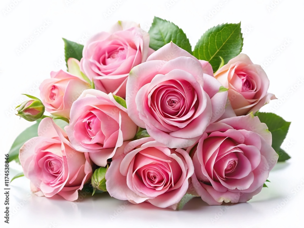 Delicate Pink Roses Isolated on White Background - Stock Photo Delicate Pink Roses Isolated on White Background - Stock Photo