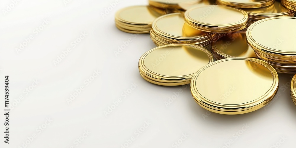A Large pile of gold coins with a plain on white background A Large pile of gold coins with a plain on white background