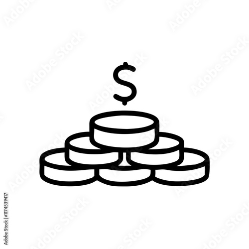 A stack of coins with a dollar sign, symbolizing wealth, savings, and financial prosperity.Vector minimalistic linear icon 