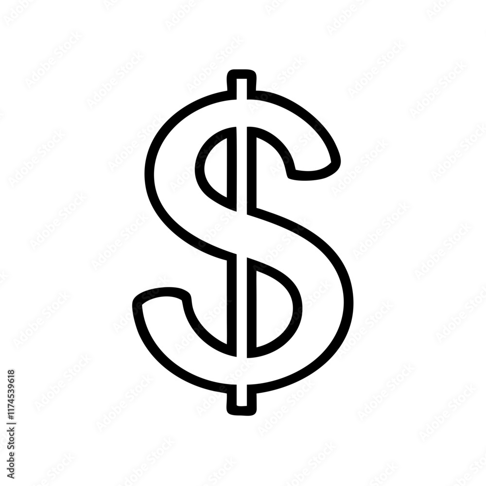 Simple, bold dollar sign symbol symbolizing currency, finance and economic concepts.Vector line icon Simple, bold dollar sign symbol symbolizing currency, finance and economic concepts.Vector line icon