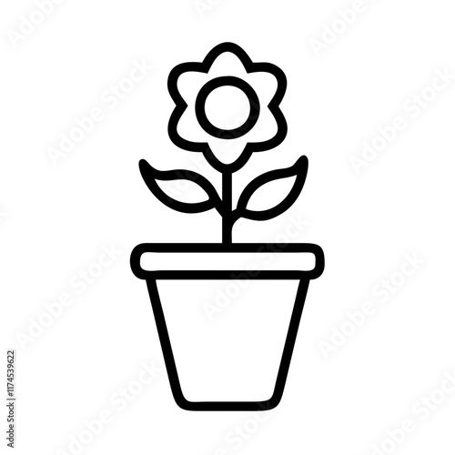 A simple line drawing of a flower in a pot, symbolizing home decor, nature, and the beauty of flowers.