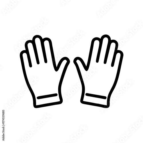 Simple line drawing of a pair of gloves symbolizing protection, safety and functionality.Vector icon of working uniforms for hands for agricultural work