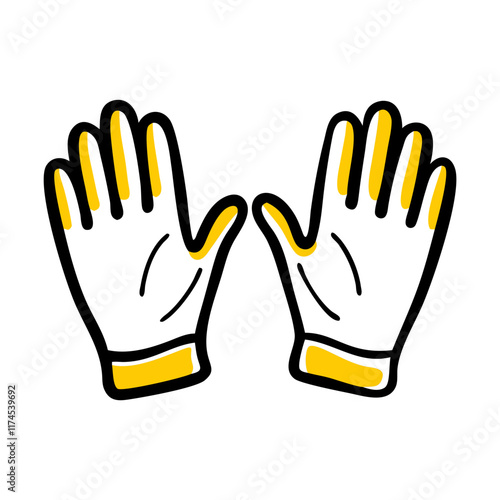 Simple line drawing of a pair of gloves symbolizing protection, safety and functionality.Vector icon of working uniforms for hands for agricultural work