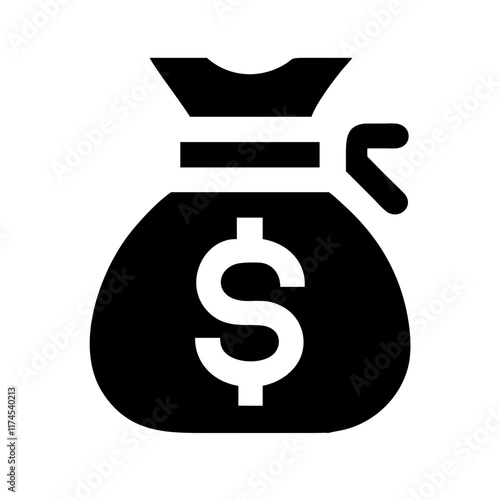 A simple line drawing of a money sack, traditionally symbolizing wealth and prosperity. Vector icon with a bag filled with dollar signs symbolizing monetary value.
