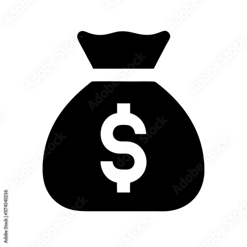 A simple line drawing of a money sack, traditionally symbolizing wealth and prosperity. Vector icon with a bag filled with dollar signs symbolizing monetary value.