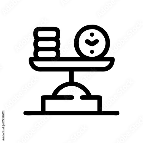 Line drawing of scales with dollar signs.Vector icon in linart style