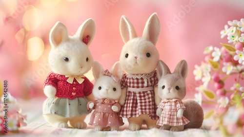 A sylvanian families on a soft pink background