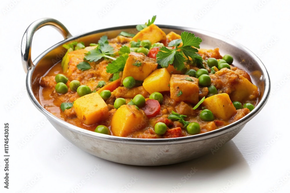 Delicious Aloo Matar Indian Dish Isolated on White Background - Stock Photo Delicious Aloo Matar Indian Dish Isolated on White Background - Stock Photo