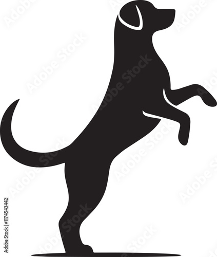 Silhouette of a dog with a minimalist design and white background Free Vector. Dog silhouette. A charming vector illustration of a cute dog silhouette

