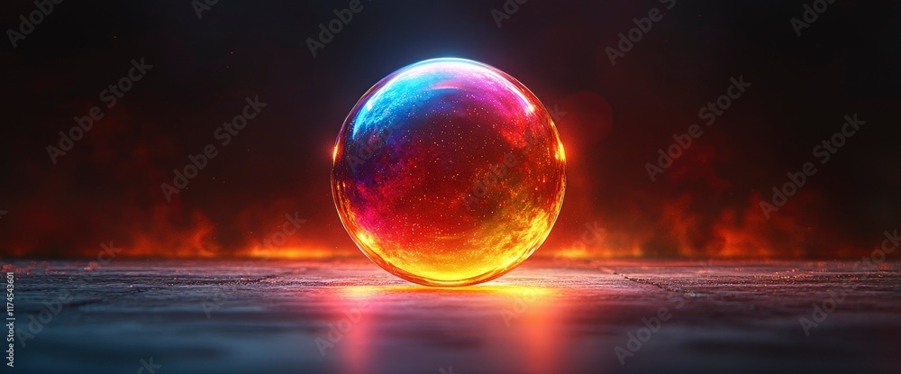Luminous Orb of Energy Glowing Sphere with Fire Background Luminous Orb of Energy Glowing Sphere with Fire Background