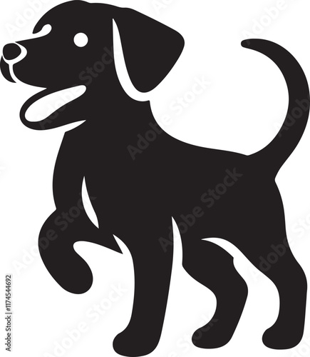 Silhouette of a dog with a minimalist design and white background Free Vector. Dog silhouette. A charming vector illustration of a cute dog silhouette

