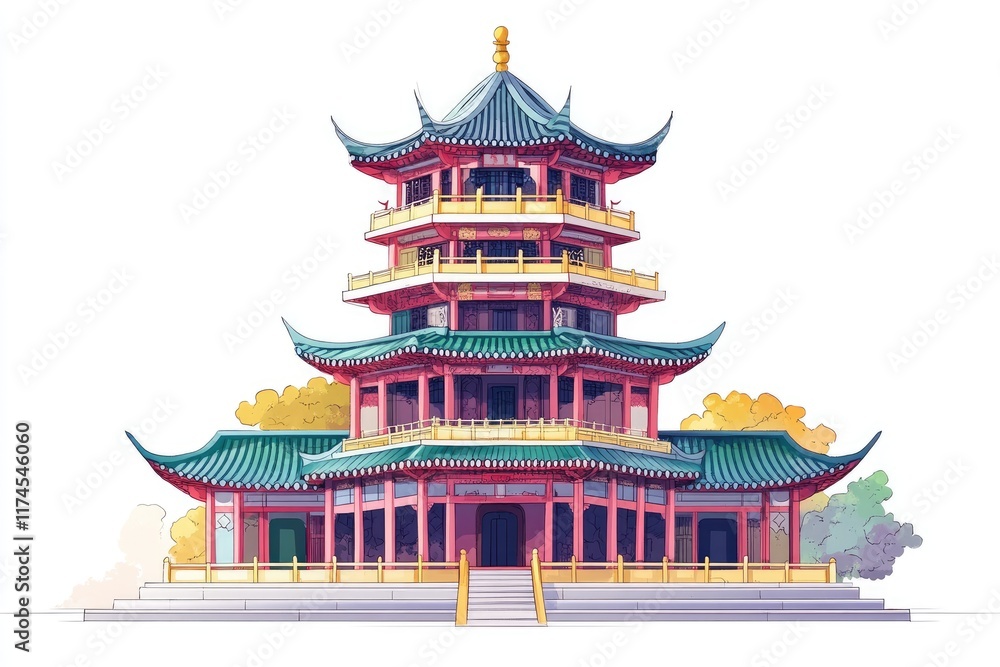 Obraz premium Traditional korean pagoda standing tall against white background