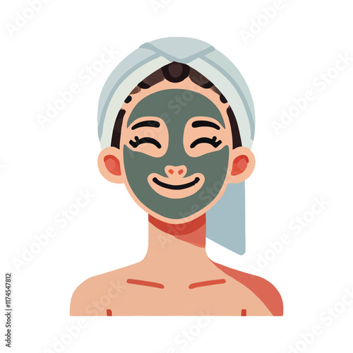 cartoon of a woman doing a facial with a mud mask