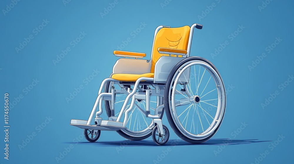Yellow wheelchair on blue background.