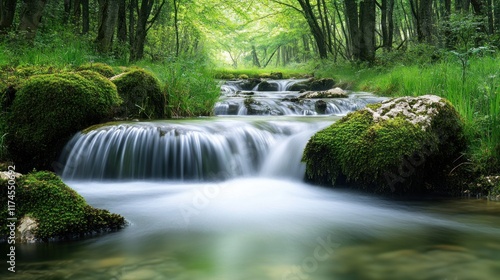 Serene Waterfall in a Lush Forest