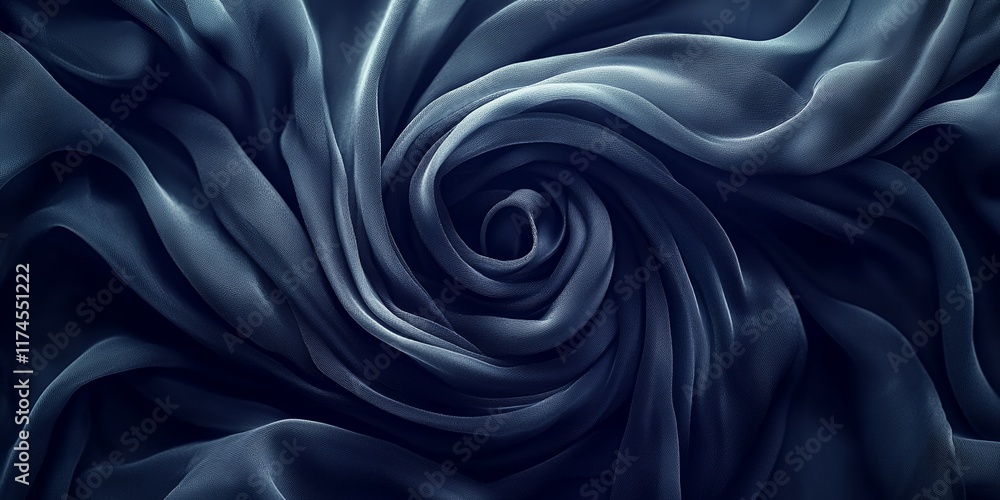 Obraz premium Elegant Dark Blue Silk Fabric Swirls Abstract Textile Background