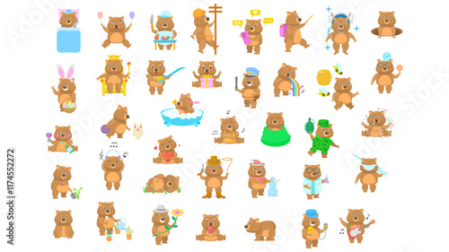 Big Set Abstract Collection Flat Cartoon Different Animal Wombats Vector Design Fauna Wildlife