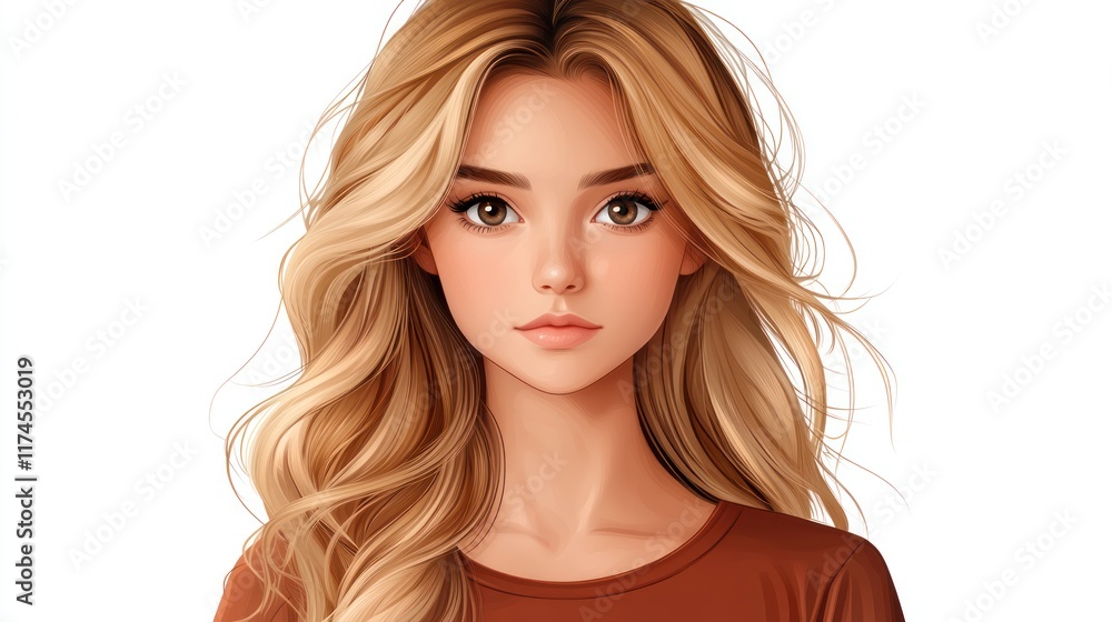 Studio Portrait of a Blonde Woman with Long Wavy Hair Studio Portrait of a Blonde Woman with Long Wavy Hair