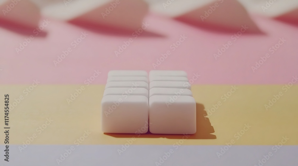 Ten white sugar cubes on pastel background. Ten white sugar cubes on pastel background.