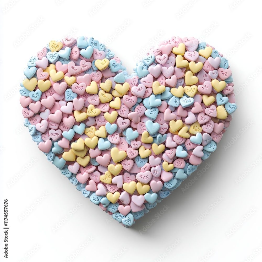 Colorful Heart Shape Made of Candy Hearts on a White Background for Celebrating Love and Affection Colorful Heart Shape Made of Candy Hearts on a White Background for Celebrating Love and Affection