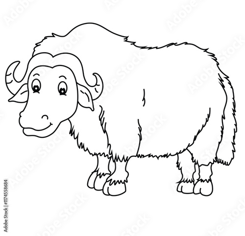 Cute cartoon hand drawn vector yak coloring page.