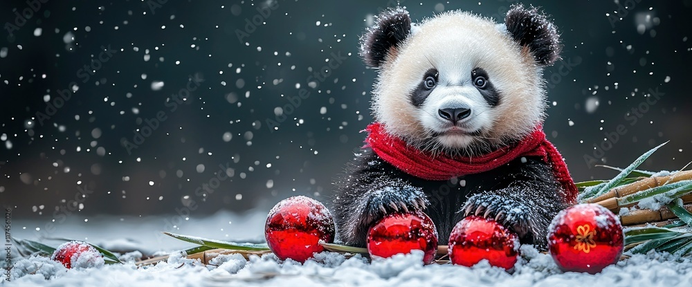 Adorable Panda Cub Celebrates Christmas in Snowy Wonderland Adorable Panda Cub Celebrates Christmas in Snowy Wonderland