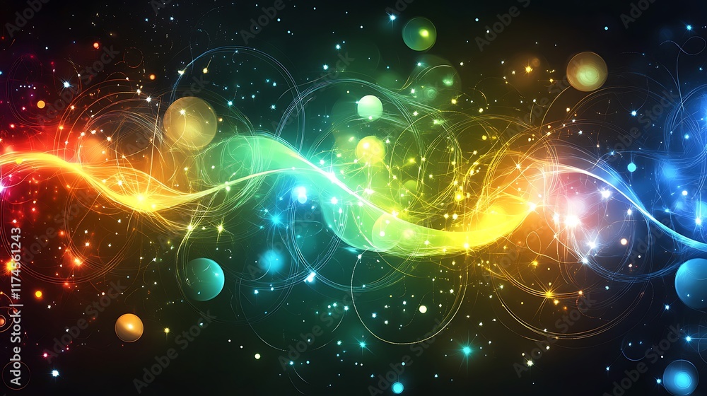 Obraz premium Abstract Colorful Light Waves And Stars Background