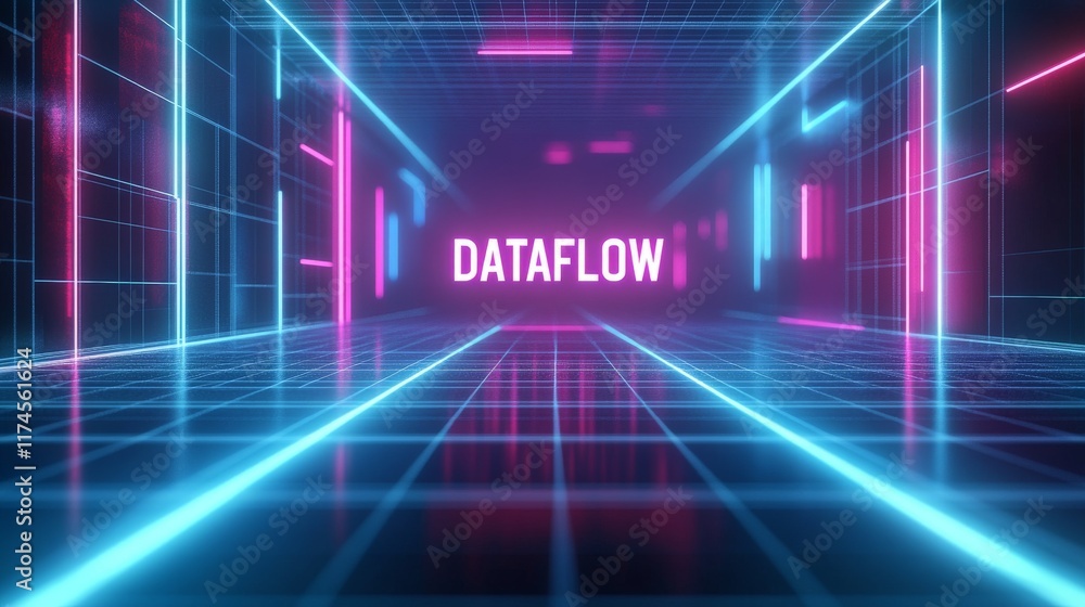 Glowing Dataflow in Futuristic Tron-Inspired Grid Glowing Dataflow in Futuristic Tron-Inspired Grid