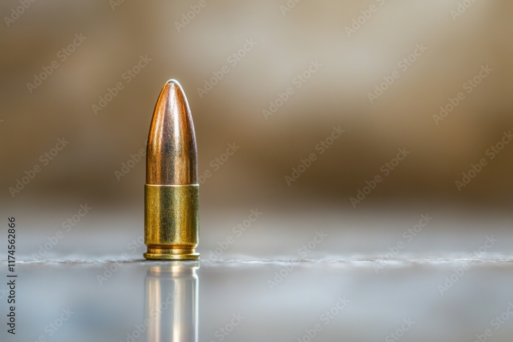 Single Bullet Cartridge Close Up Reflection Single Bullet Cartridge Close Up Reflection