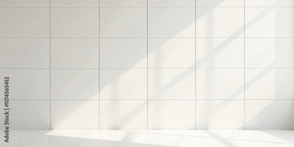 Obraz premium Bright Sunlight Illuminates a Clean, Modern Tiled Wall and Floor, Creating a Serene and Minimalist Background