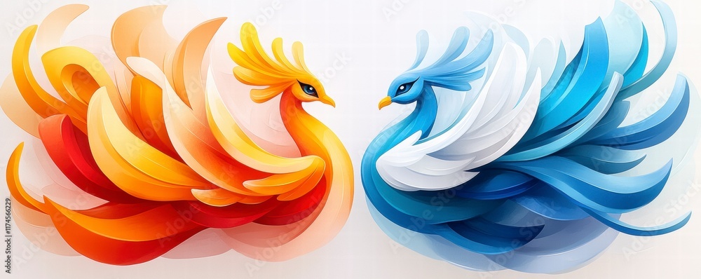 Fototapeta premium Abstract Orange and Blue Birds.