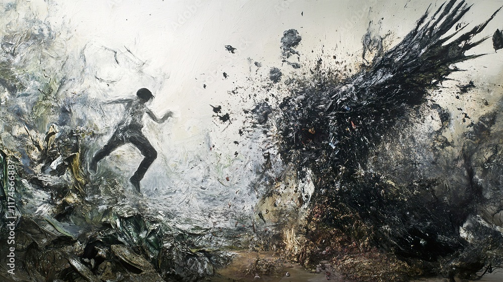 Obraz premium Escape from the Inner Shadow: A Surreal Journey