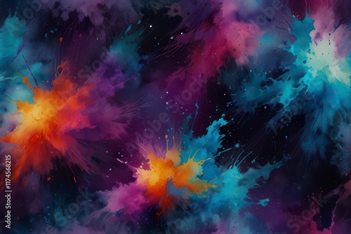 Wallpaper Mural Vibrant watercolor splash purple blue. Torontodigital.ca