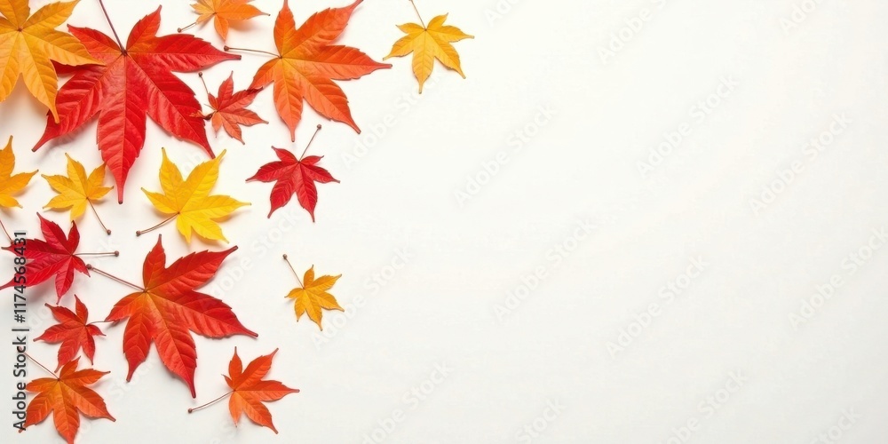 Autumnal Foliage Design Featuring Vibrant Red and Gold Maple Leaves Arranged on a Pristine White Background Autumnal Foliage Design Featuring Vibrant Red and Gold Maple Leaves Arranged on a Pristine White Background