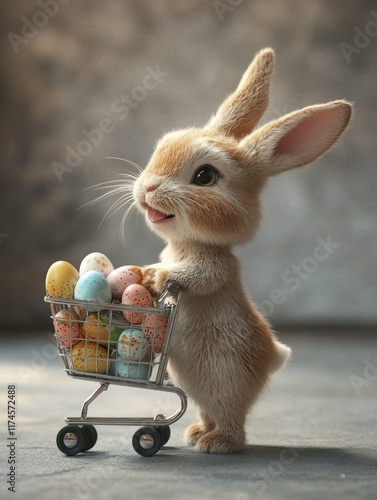 A happy Easter bunny shopping for Easter eggs. photo