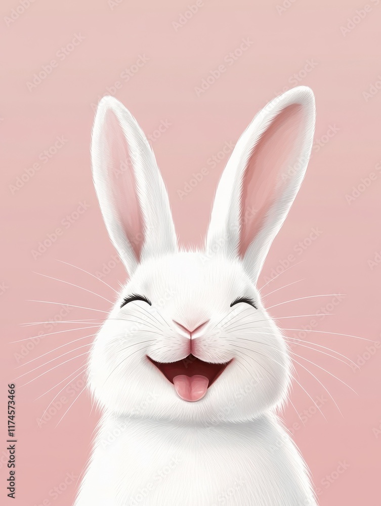 Obraz premium Cute animal pet rabbit or bunny white color smiling and laughing isolated with copy space for easter background, rabbit, animal, pet, cute, fur, ear, mammal, background