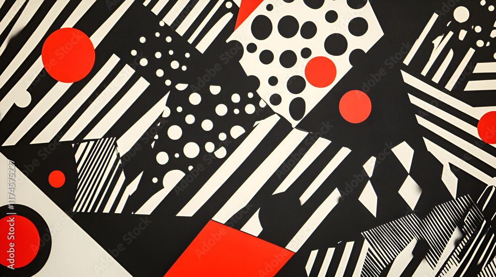 Abstract Geometric Pattern in Black, White, and Red Abstract Geometric Pattern in Black, White, and Red