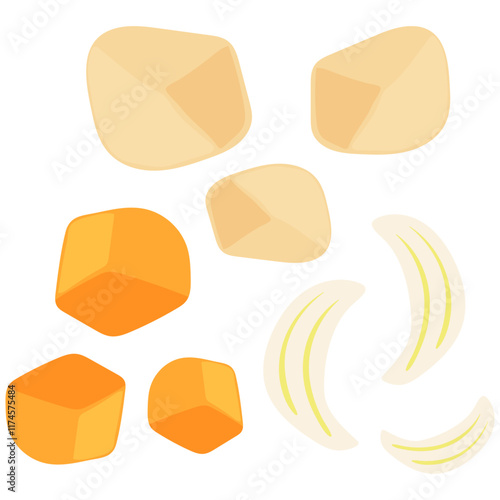 カット野菜　セット　イラスト　ベクター　にんじん　じゃがいも　玉ねぎ